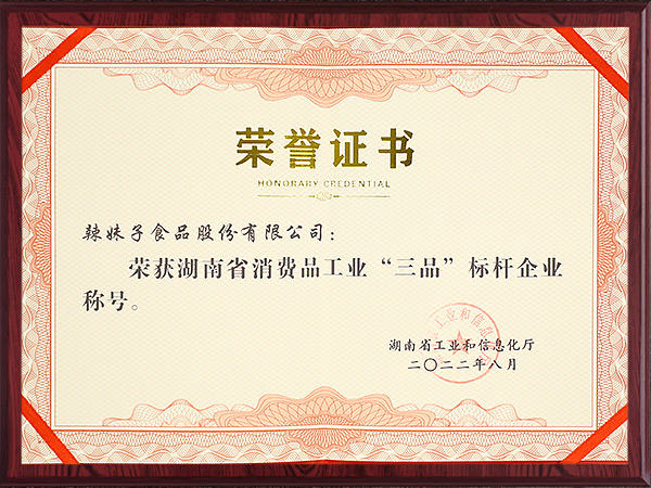 湖南省消費品工業“三品”標桿企業2022年